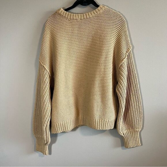Free People Women’s Dream Cable Knit Tan Sweater Oversized Small - Picture 10 of 12